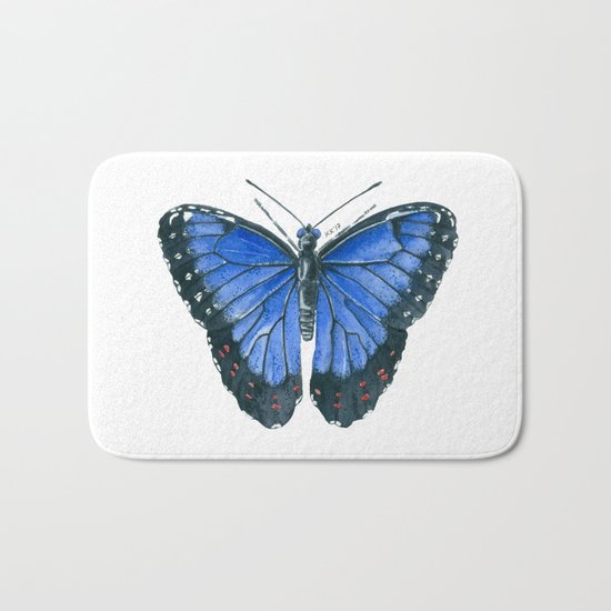 Blue Morpho butterfly watercolor painting Bath Mat