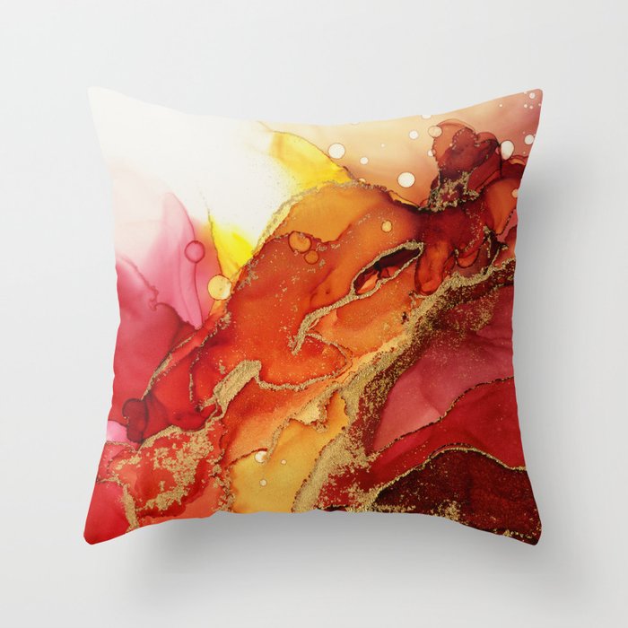 Golden Flame Abstract Ink - Part 1 Throw Pillow