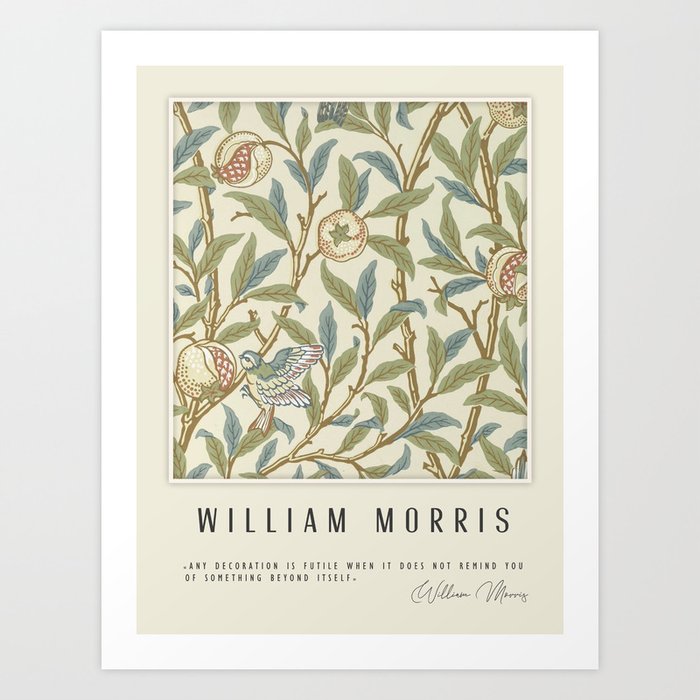 Modern poster-William Morris-Vegetable print with a bird. Art Print