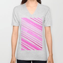 Diagonal watercolor lines - pink V Neck T Shirt
