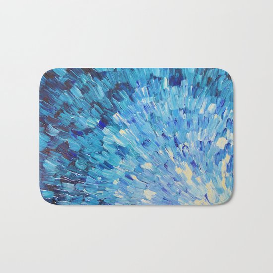 SEA SCALES IN INDIGO - Stunning Ocean Waves Mermaid Fish Navy Royal Blue Marine Abstract Painting Bath Mat