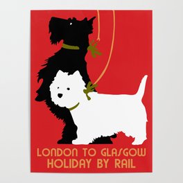 Retro London and Glasgow by train, dogs terriers Poster