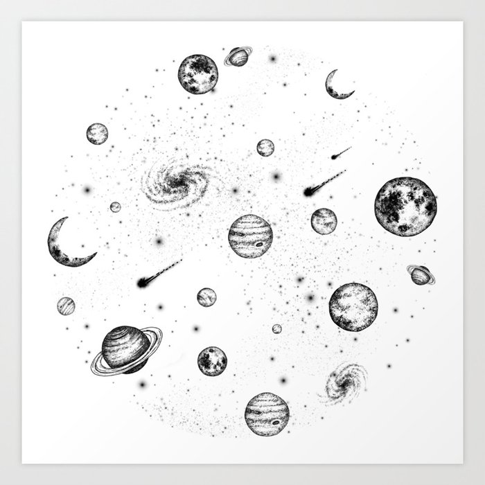 Black and White Space Pattern Art Print