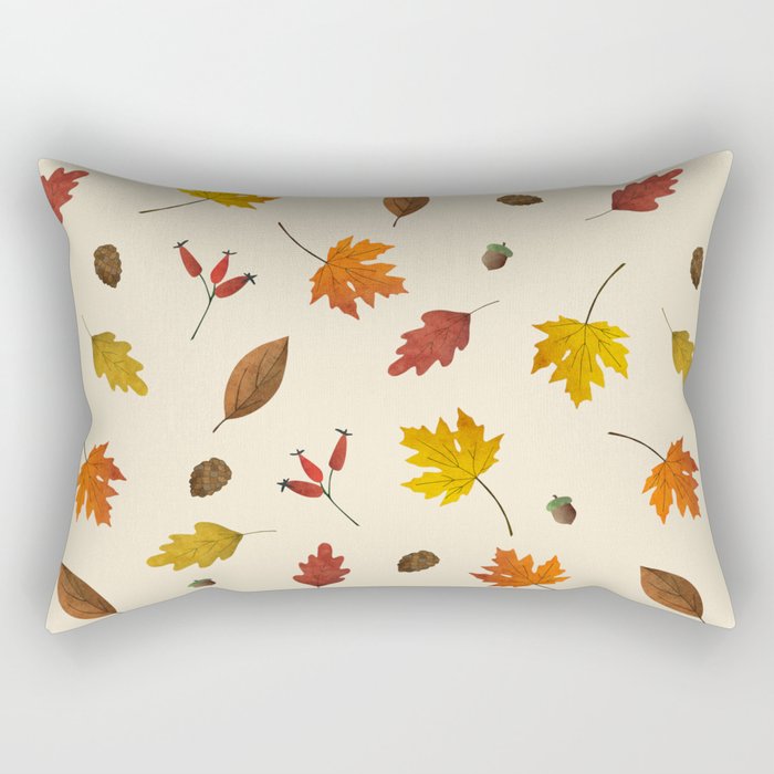 Autumn ivory gold brown fall leaves pattern Rectangular Pillow