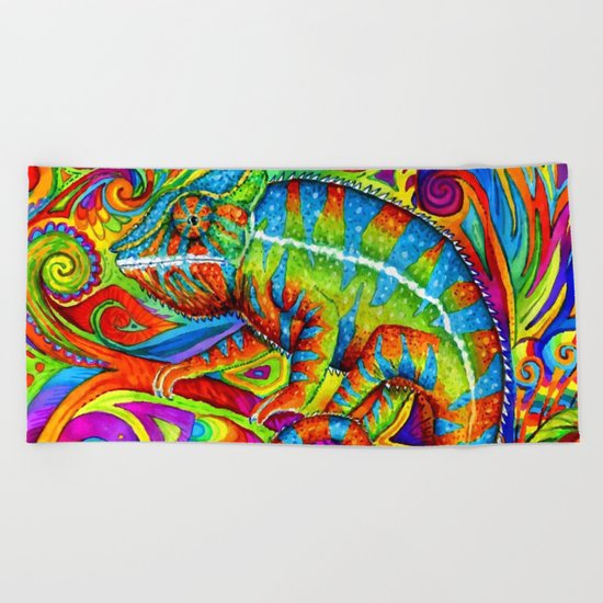 Psychedelizard Psychedelic Chameleon Beach Towel
