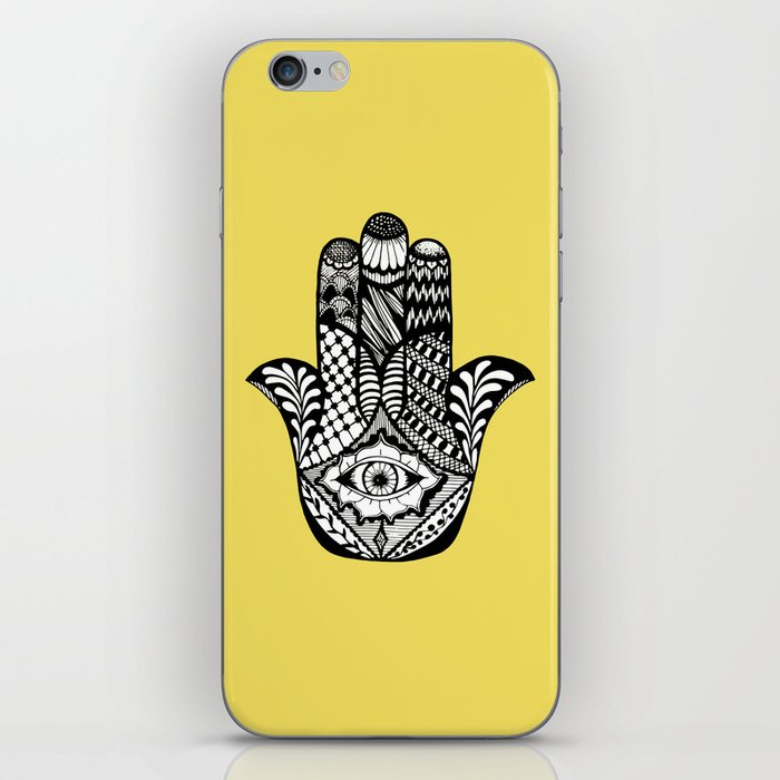 Hand Drawn Hamsa Hand of Fatima on Yellow iPhone Skin