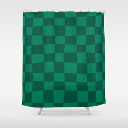 Hand Drawn Checkerboard Pattern (emerald green) Shower Curtain