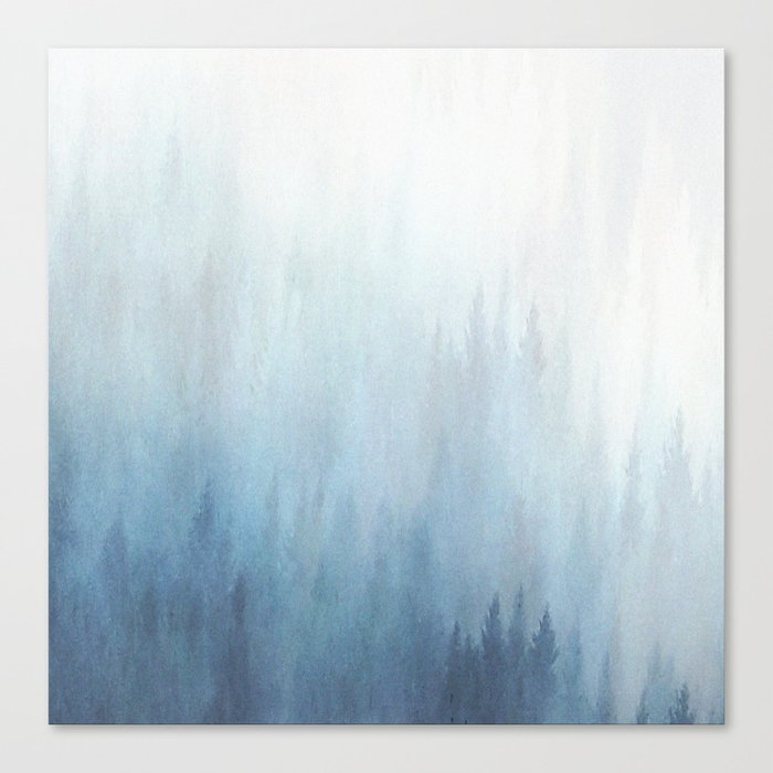 Abstract Blue Ombre Misty Forest Canvas Print