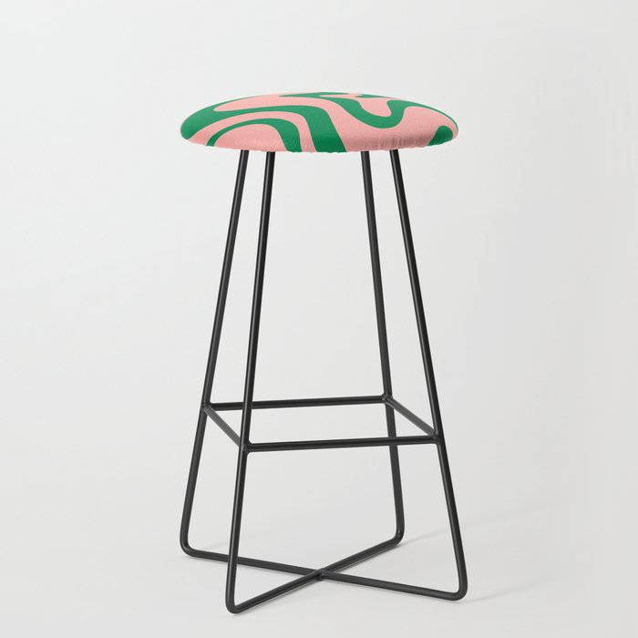 Liquid Swirl Retro Abstract Pattern in Pink and Bright Green Bar Stool