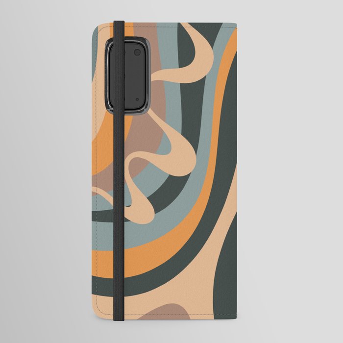 Dopamine Please - Trippy Retro Psychedelic Abstract Pattern in Muted Blue Orange Taupe Android Wallet Case