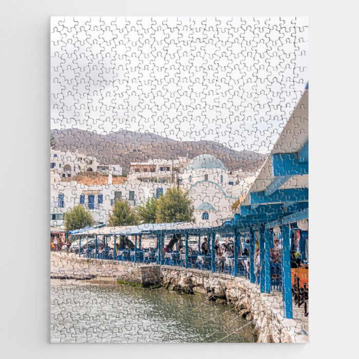 Greek Taverna on the Seaside | Travel Scene in Sunny Mediterranean Country of Greece | Island life | Photography Jigsaw Puzzle