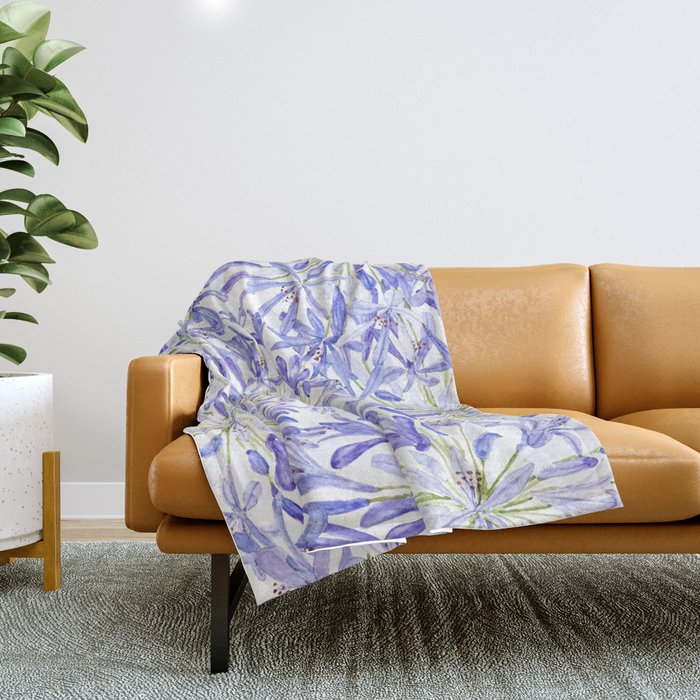 blue purple African lily watercolor painting Throw Blanket