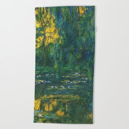 Water Lily Pond and Weeping Willow, Art Print Beach Towel