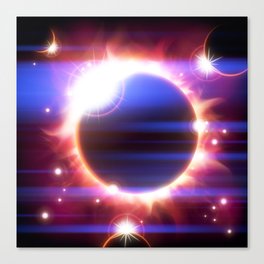 An outer space background with an eclipse, planets and stars.  Canvas Print