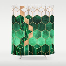 Emerald Cubes And Hexagons Shower Curtain
