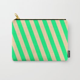 [ Thumbnail: Green and Tan Colored Pattern of Stripes Carry-All Pouch ]
