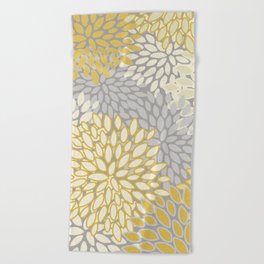 Floral Prints, Soft Yellow and Gray, Modern Print Art Beach Towel