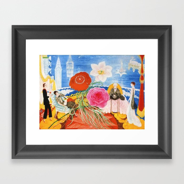 Red Poppies, Calla Lilies, Peonies & NYC Family Portrait by Florine Stettheimer Framed Art Print