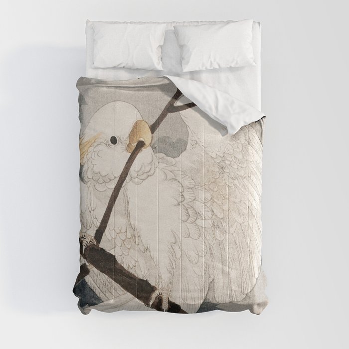 Cockatoo on a tree - Japanese vintage woodblock print Comforter