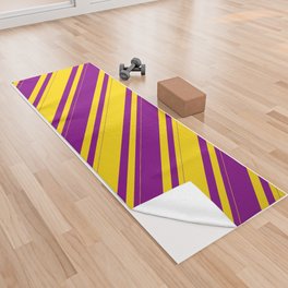 [ Thumbnail: Yellow and Purple Colored Stripes/Lines Pattern Yoga Towel ]