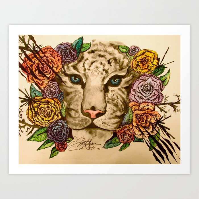 Tiger Coming Out of the Rose Bushes Art Print