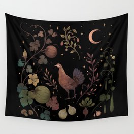 Wild Chicken with Autumn Vines Wall Tapestry