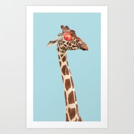 Relaxing Giraffe with fruits mask in blue Art Print