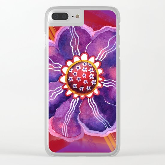 Purple Flower on Red Clear iPhone Case