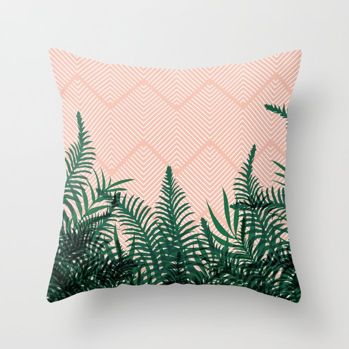 Tropical Ferns On Pink Throw Pillow By Designdn Society6