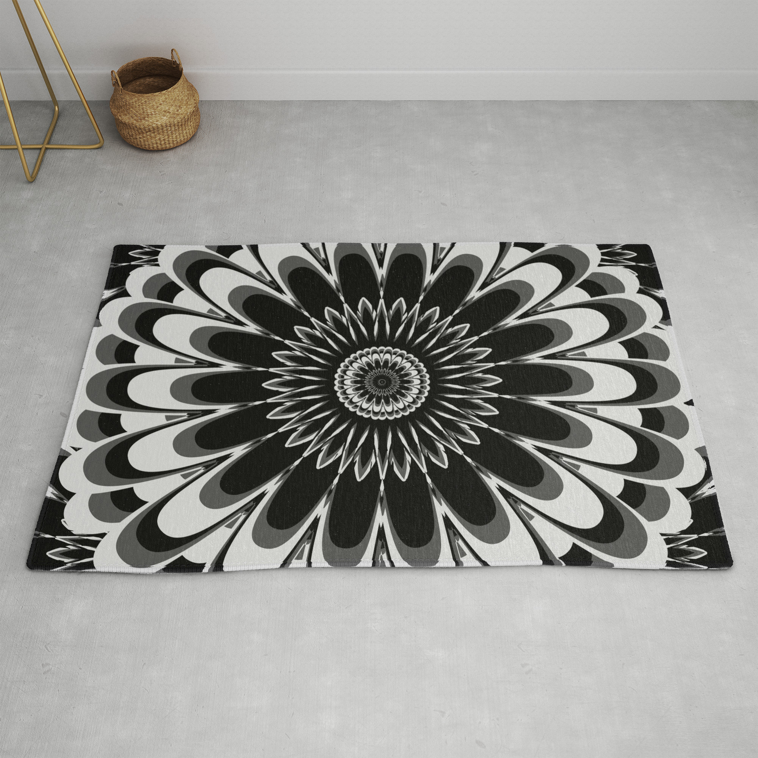 Black & White Flower Mandala Rug by Denidesigns | Society6