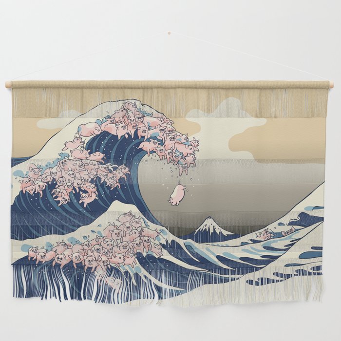 The Great Wave of Pigs Wall Hanging