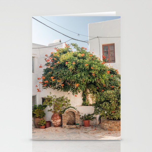 Greek Street Corner | Overgrown Trees and Pottery on the Streets of Naxos | Summer & Travel Photography Stationery Cards