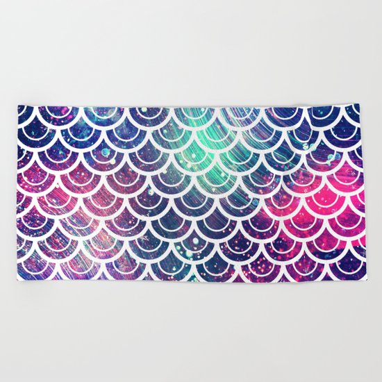 Mermaid Scales Pink Turquoise Blue Beach Towel