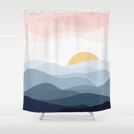 minimalist vector illustration of calm indigo sunset Shower Curtain