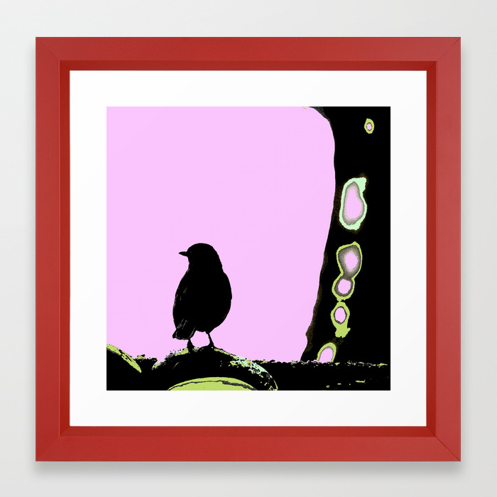Spring Mood Singing Bird Black Bird On A Pink Background Framed Art Print