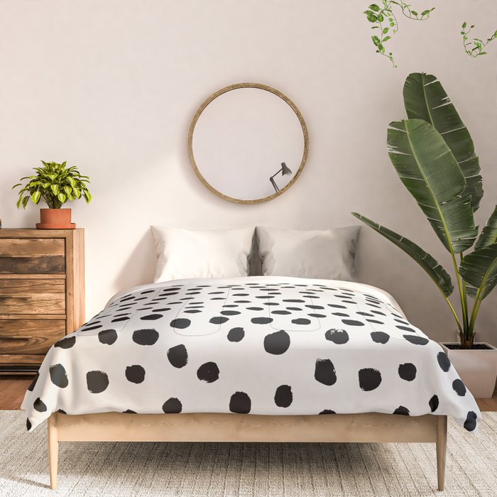 Preppy brushstroke free polka dots black and white spots dots dalmation  animal spots design minimal Throw Pillow by CharlotteWinter