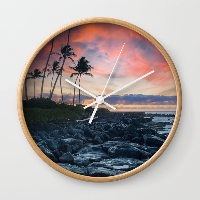 Lava Beach Sunset, Kauai Wall Clock