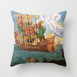 (Copy of) Ship with the Butterfly Sails by Salvador Dalí Sticker Throw Pillow