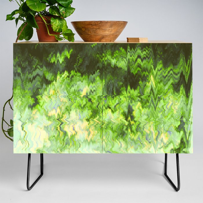 Green Distorted Zigzag Abstraction Credenza