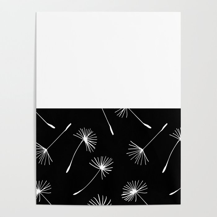 White Dandelion Lace Horizontal Split on Black Poster