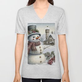 Vintage Christmas Snowman V Neck T Shirt