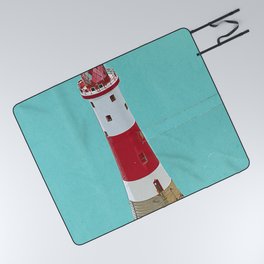 Red And White Lighthouse Beside Green Wall Picnic Blanket