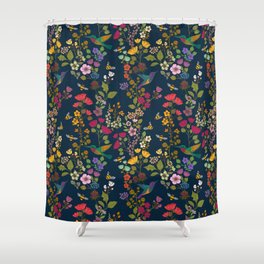 Hummingbirds and Bees {Deep Blue} Shower Curtain