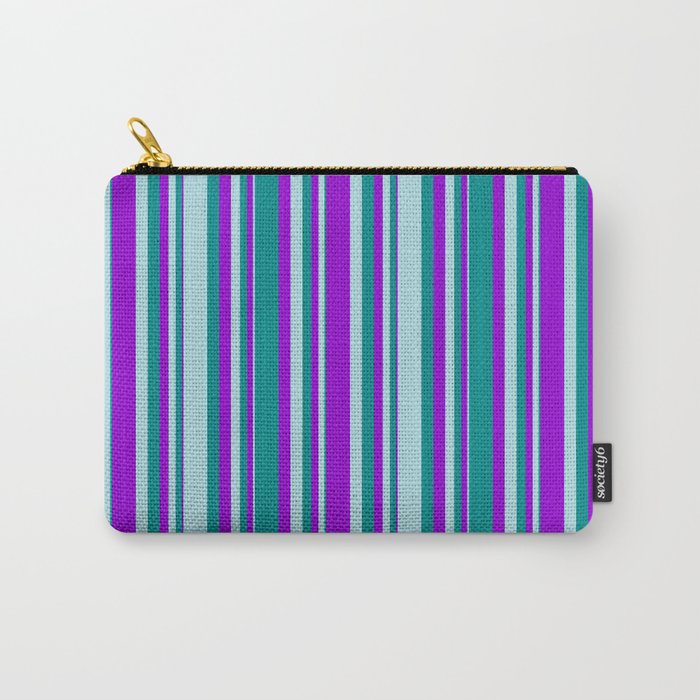 Dark Violet, Dark Cyan, and Powder Blue Colored Lines/Stripes Pattern Carry-All Pouch