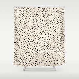 Painted Smudge Dots Organic Pattern in Black and Almond Cream Shower Curtain