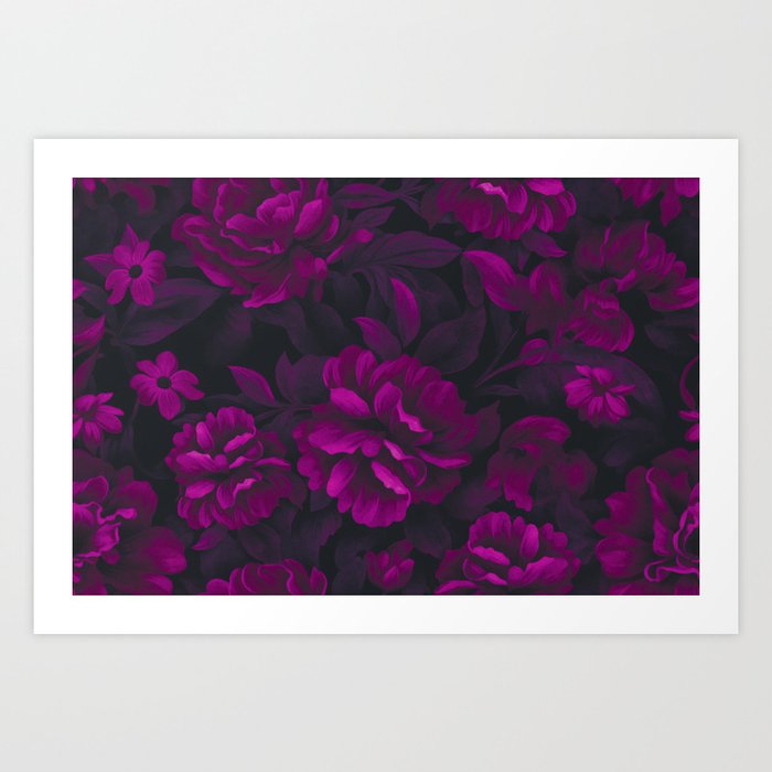 Velveteen Dark Moody Flowers Fuchsia Pink Floral Luxury Opulenz Art Print