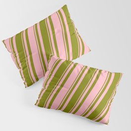 [ Thumbnail: Green and Light Pink Colored Striped Pattern Pillow Sham ]