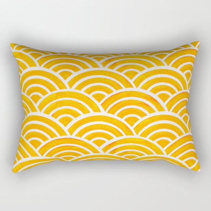 Japanese Seigaiha Wave – Marigold Palette Rectangular Pillow