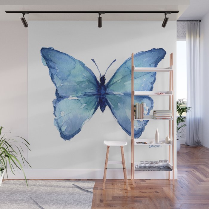 Blue Butterfly Watercolor Wall Mural