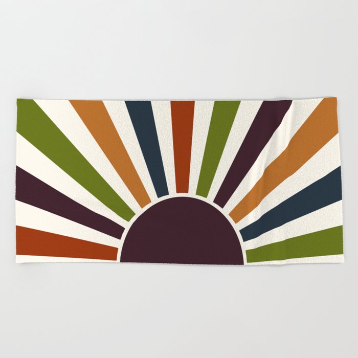 Multicolor retro Sun design 6 Beach Towel